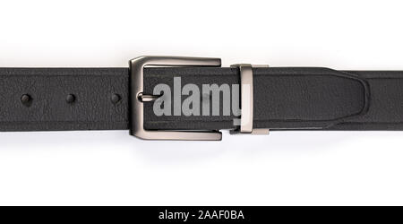 leather belt isolated on white background. Men`s belt. Leather belt with metallic clasp Stock Photo